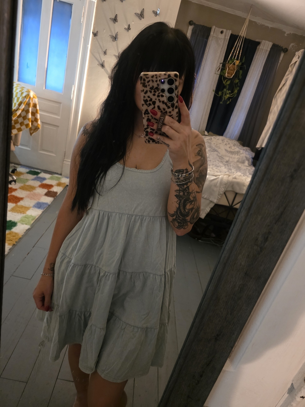 Hem & Thread Sage Green Tiered Mini Dress